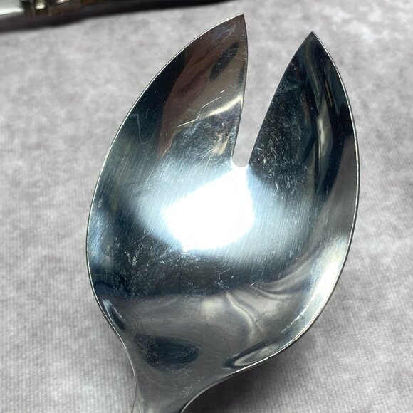 Vintage Stainless Steel Salad Servers With Faux Tortoiseshell Handles 10" - Picture 9 of 9
